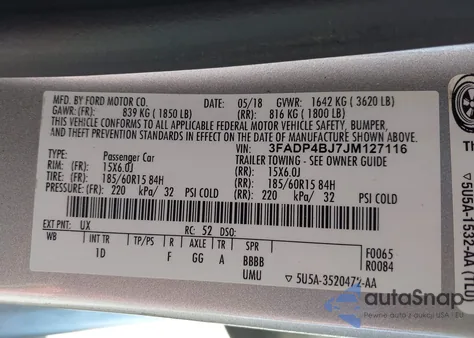 2018 Ford Fiesta Se из США, поврежденный, VIN 3FADP4BJ7JM127116